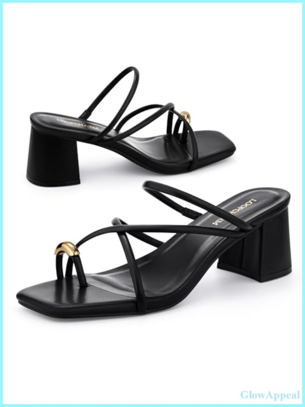 Women's Strappy Block Heel Sandals Square Toe Mules Slip On Faux Leather